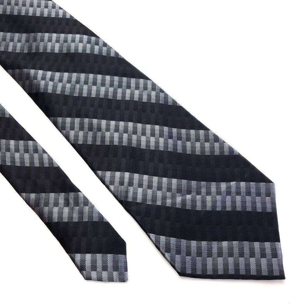 Croft &‎ Barrow Black Gray Striped Geometric Silk Tie
